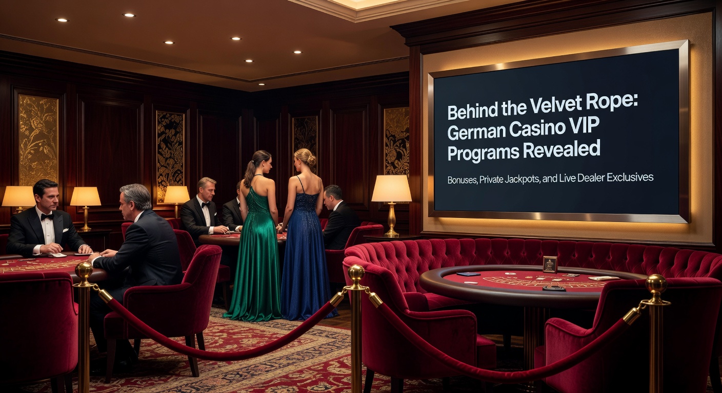 Elegantes VIP-Bereich in einem deutschen Online-Casino mit Samtvorhängen und High-Roller-Tischen