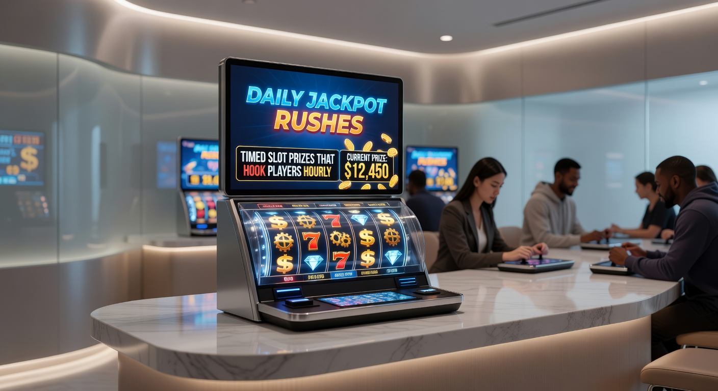 Gruppe von Spielern vor Bildschirmen, die auf den Jackpot-Rush-Timer starren, mit aufgeregten Chats und steigenden Einsätzen