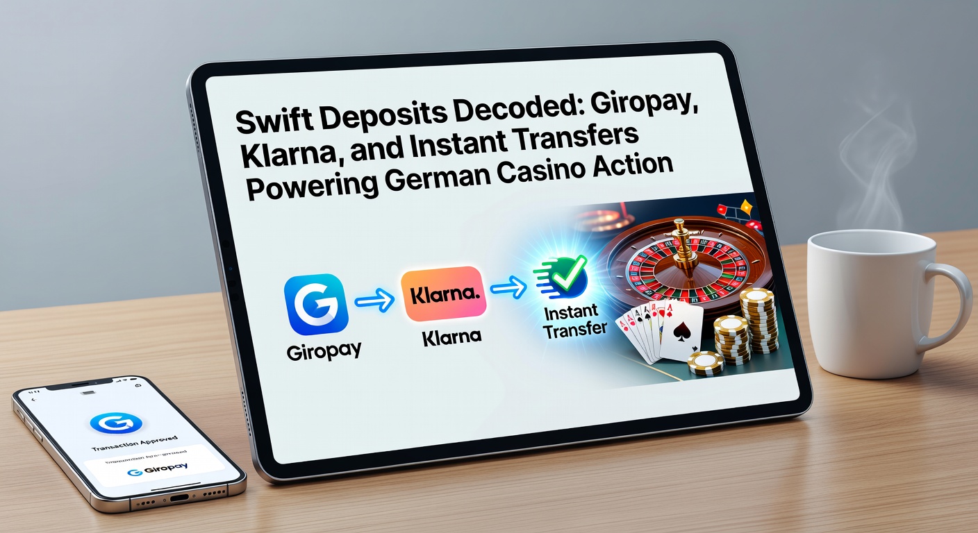 Darstellung von Klarna-App auf Smartphone mit Casino-Einzahlung und Giropay-Bankicon im Hintergrund