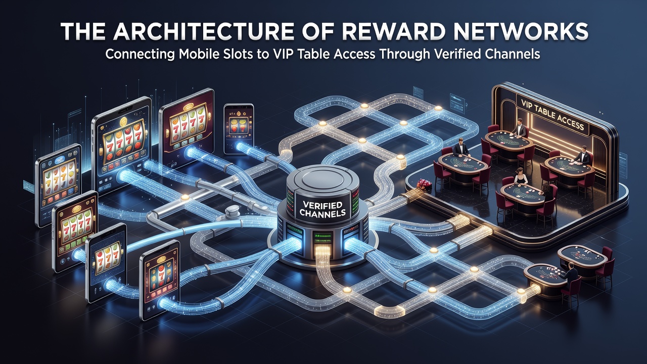Darstellung der Architektur von Belohnungsnetzwerken in mobilen Casino-Plattformen mit Verbindungen zwischen Slots und VIP-Tischen